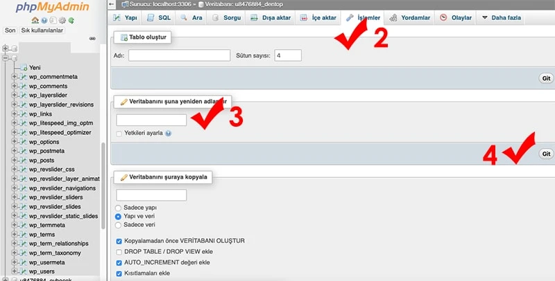 mysql veritabani adini değiştirme