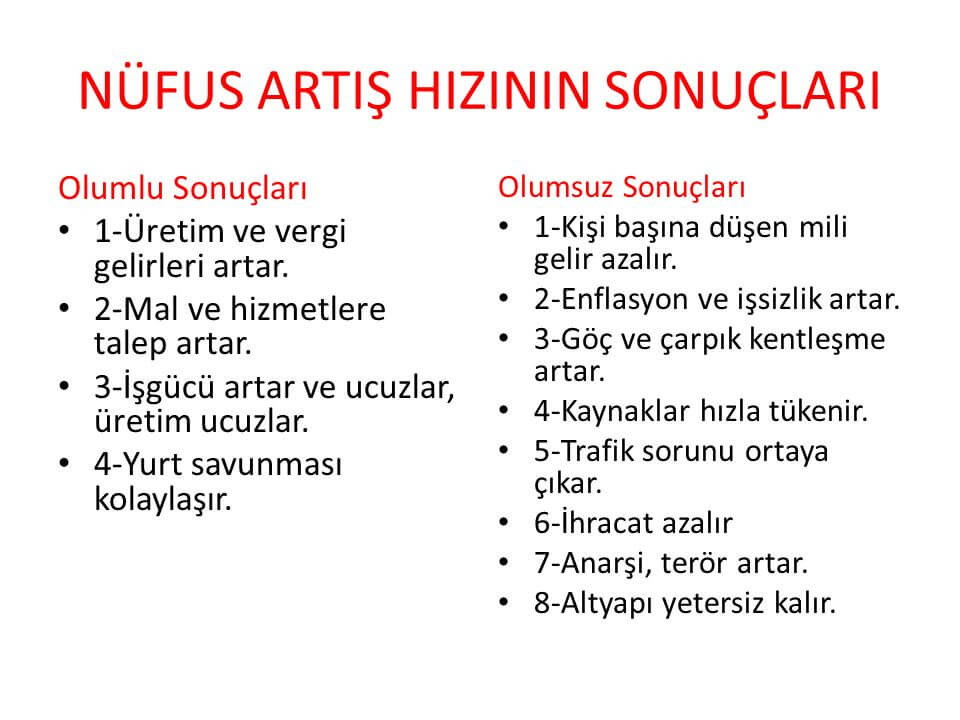 nüfus artış oranının sonuçları