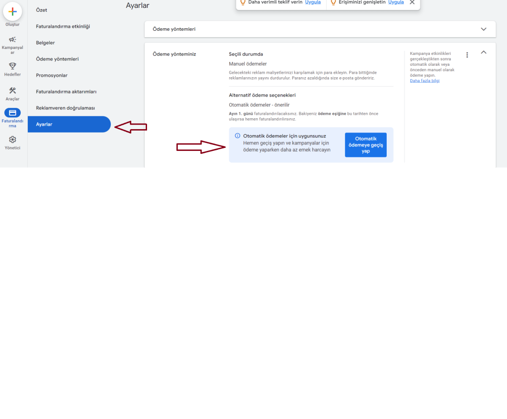 google ads ödeme yöntemi değiştirme