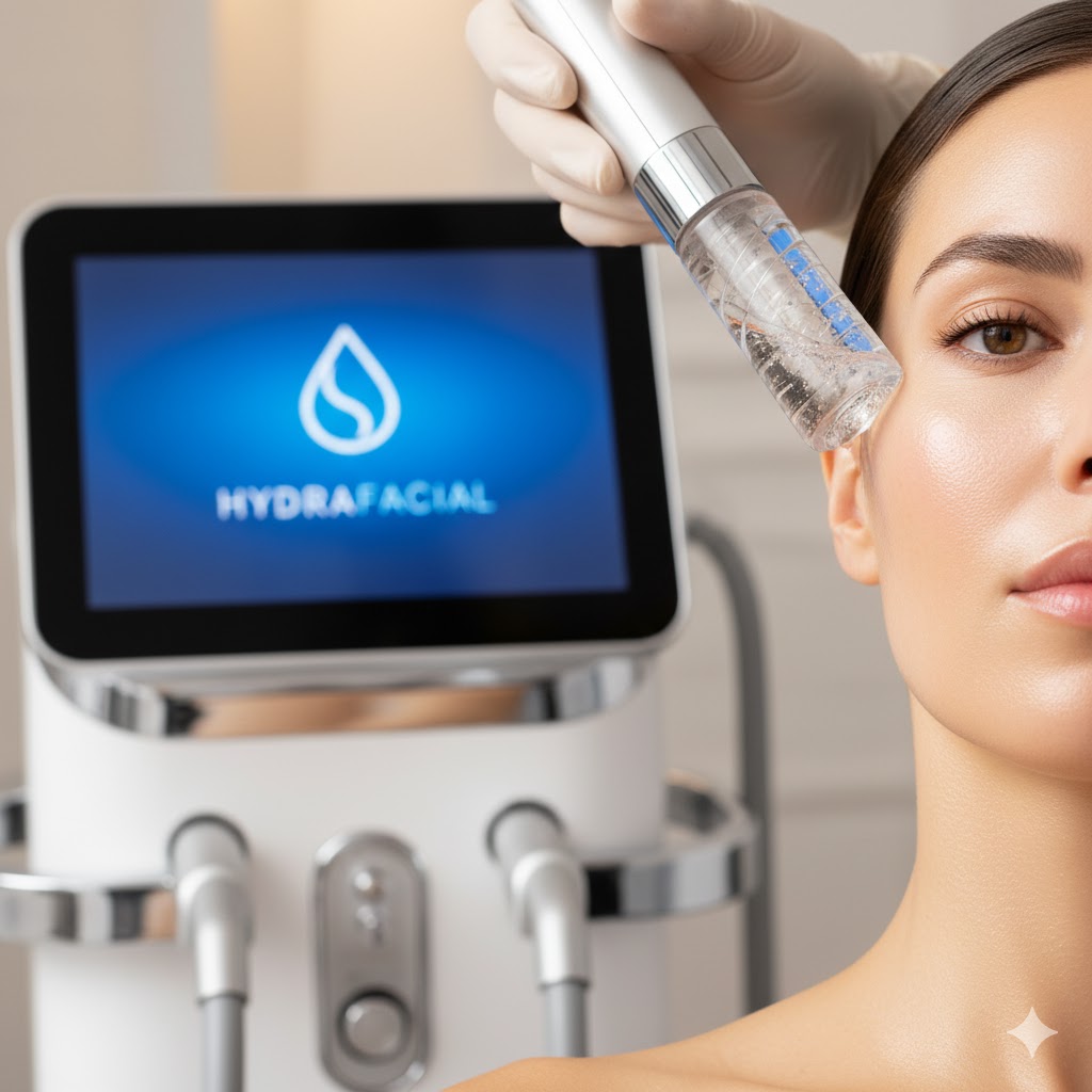 Parlak, sağlıklı bir cilt detayı veya HydraFacial cihazının modern görüntüsü